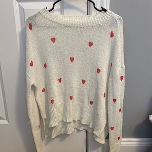 White Heart Pattern Sweater